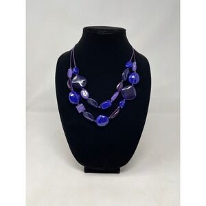 Dillards Purple Indigo Blue Resin Bead Double Strand Statement Necklace Chunky